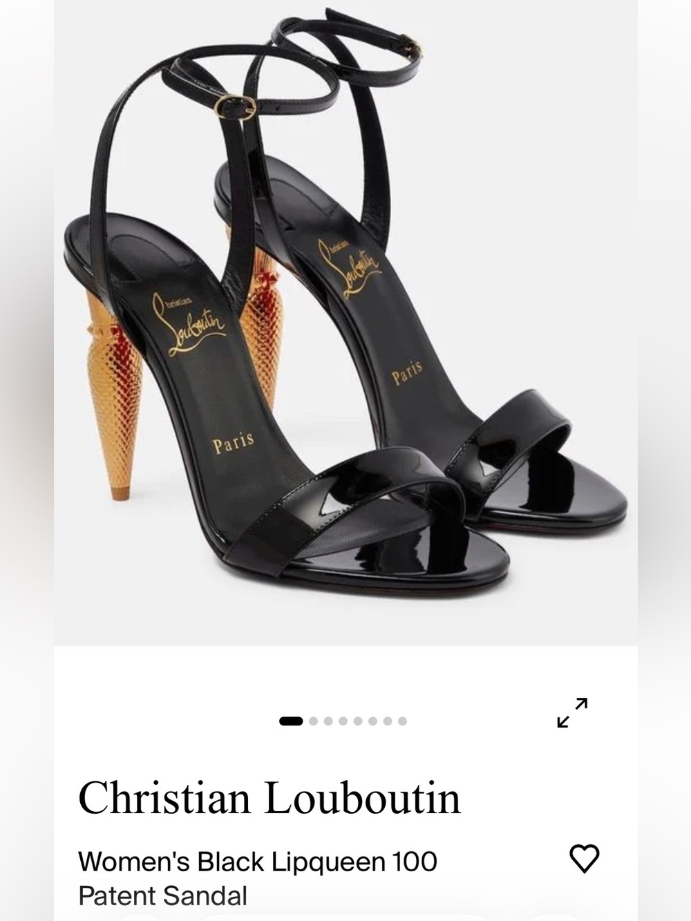 Christian Louboutin Black Satin Slingback Sandals with Gold Crystal Cone Heel